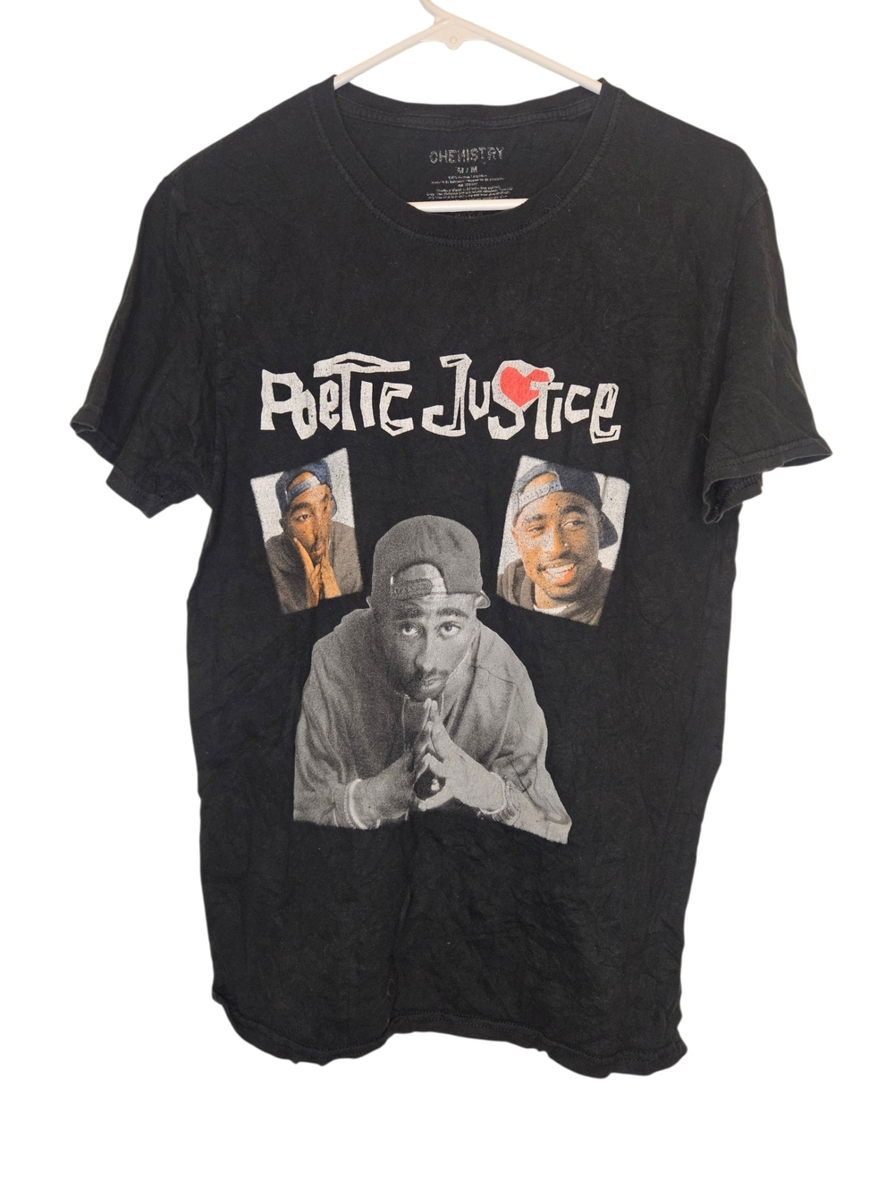 Tupac Men's M Black Cotton Knit Crew Neck Tupac Poetic Justice Graphic Tee